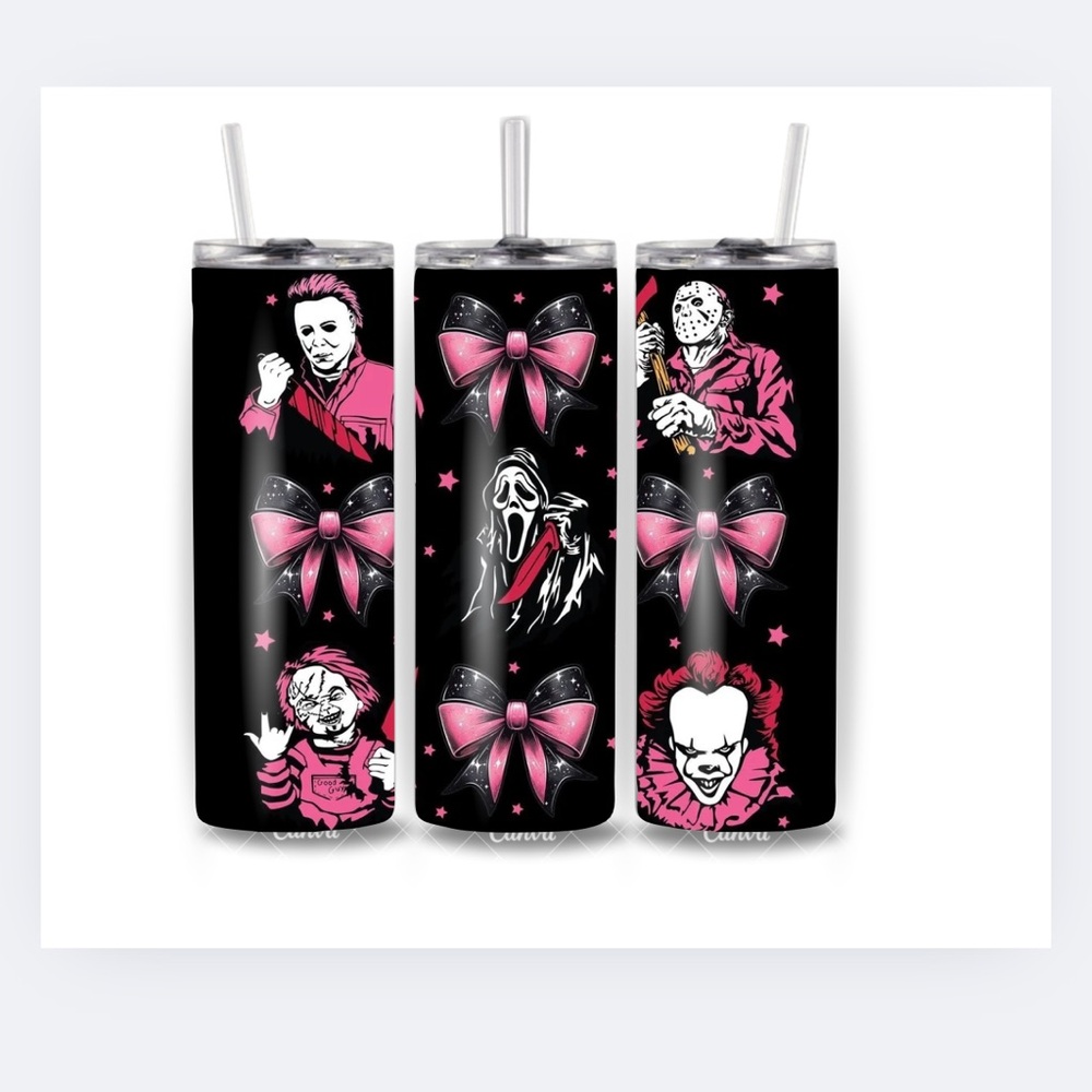 Horror Character Black and Pink Tumbler20 Oz Stainless Steel One Tumbler Only